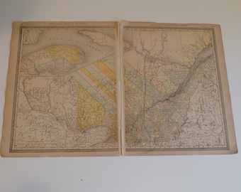 Quebec Vintage Maps; Published in 1891 in Rand McNally's New Family Atlas of the World; depicted across two sheets