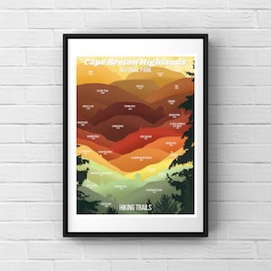 Digitale download Cape Breton Island Nova Scotia Highlands National Park Wandelpaden Kaart Reisposter
