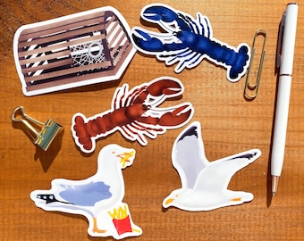 Vinyl Stickers Cape Breton Nova Scotia Seagulls Lobsters Lobster Trap Nautical Themed Collection