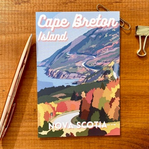 Carte postale de voyage de l’île du Cap-Breton | Cabot Trail Affiche de voyage vintage Style Postcard | Art de la Nouvelle-Écosse