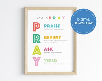 How To Pray | Kids Room Decor | 8x10 | Digital Download | Homeschool Room | Christian Decor