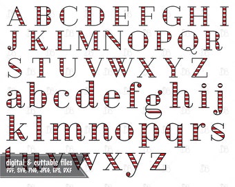 Candy Cane alfabet SVG gesneden bestand-INSTANT digitale DOWNLOAD-hoofdstad en kleine letters 52 letters-sublimatie design-Candy Cane monogram