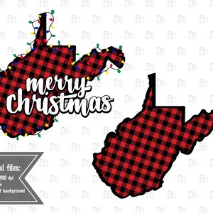 West Virginia Buffalo Plaid Feliz Natal - Vermelho Preto - Luzes Cintilantes de Natal - Jpg PNG Design - Sublimação Instant Download - WV State