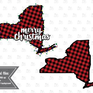 New York Buffalo Plaid Merry Christmas - Rouge et Noir - Christmas Twinkle Lights - Jpeg PNG Design- Sublimation Instant Download - NY State