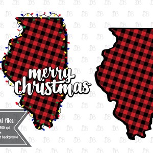 Illinois Buffalo Plaid Merry Christmas-rood en zwart-kerst twinkle lights-JPEG PNG design-sublimatie Instant Download-IL State