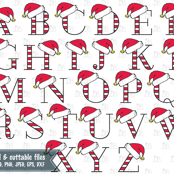 Santa Hat Capital Letters Alphabet svg cut file - INSTANT DIGITAL DOWNLOAD - sublimation Christmas - Santa Hat monogram - 26 letter alphabet