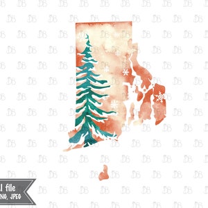 Rhode Island State - Winter Aquarell rustikale Design - Sonnenuntergang Weihnachtsbaum Dekor - Jpeg PNG Planer Aufkleber Grafik - Sublimation Download