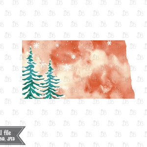 North Dakota State - Winter Aquarell rustikale Design - Sonnenuntergang Weihnachtsbaum Dekor - Jpg PNG Planer Aufkleber Grafik - Sublimation Download