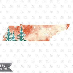 Tennessee State - Winter Aquarell rustikale Design - Sonnenuntergang Weihnachtsbaum Dekor - Jpeg PNG Planer Aufkleber Grafik - Sublimation Download