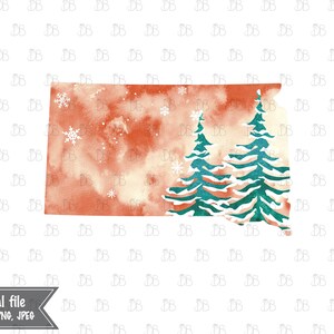 South Dakota Zustand - Winter Aquarell rustikale Design - Sonnenuntergang Weihnachtsbaum Dekor - Jpeg PNG Planer Aufkleber Grafik - Sublimation Download