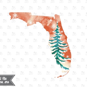 Florida State Winter Aquarell rustikale Design - Sonnenuntergang Weihnachtsbaum Dekor - Jpeg PNG Planer Aufkleber Grafik - Sublimation Download