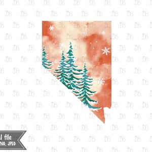 Nevada Zustand - Winter Aquarell rustikale Design - Sonnenuntergang Weihnachtsbaum Dekor - Jpeg PNG Planer Aufkleber Grafik - Sublimation Download