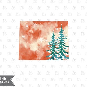 Wyoming Zustand - Winter Aquarell rustikale Design - Sonnenuntergang Weihnachtsbaum Dekor - Jpeg PNG Planer Aufkleber Grafik - Sublimation Download