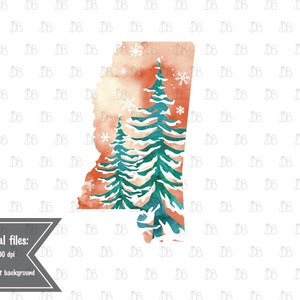 Mississippi Zustand - Winter Aquarell rustikale Design - Sonnenuntergang Weihnachtsbaum Dekor - Jpeg PNG Planer Aufkleber Grafik - Sublimation Download