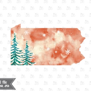 Pennsylvania Zustand - Winter Aquarell rustikale Design - Sonnenuntergang Weihnachtsbaum Dekor - Jpeg PNG Planer Aufkleber Grafik - Sublimation Download