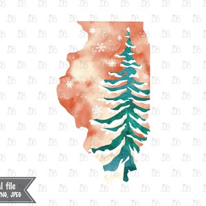 Illinois State - Winter Aquarell rustikale Design - Sonnenuntergang Weihnachtsbaum Dekor - Jpeg PNG Planer Aufkleber Grafik - Sublimation Download