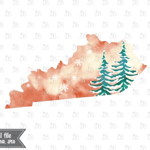 Kentucky Zustand - Winter Aquarell rustikale Design - Sonnenuntergang Weihnachtsbaum Dekor - Jpeg PNG Planer Aufkleber Grafik - Sublimation Download