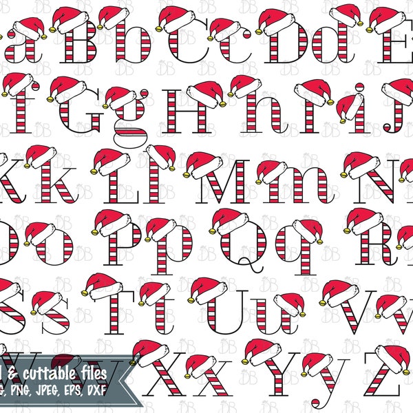Santa Hat Alphabet svg cut file - INSTANT DIGITAL DOWNLOAD - capital and lowercase 52 letters - sublimation design - Santa Hat monogram