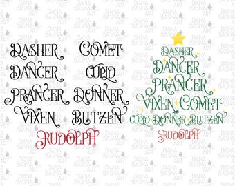 Noms de renne de Noël - combo de 2 fichiers - TÉLÉCHARGEMENT NUMÉRIQUE IMMÉDIAT - conception par sublimation - fichier de coupe svg - graphique de Noël rustique vintage