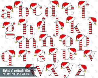 Santa Hat Lowercase Alphabet svg cut file - INSTANT DIGITAL DOWNLOAD - sublimation Christmas - Santa Hat monogram - full 26 letter alphabet