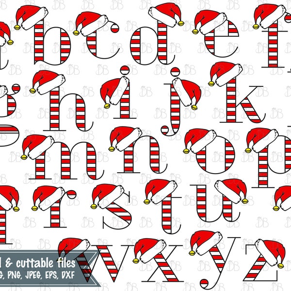 Santa Hat Lowercase Alphabet svg cut file - INSTANT DIGITAL DOWNLOAD - sublimation Christmas - Santa Hat monogram - full 26 letter alphabet