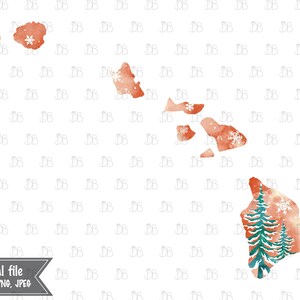 Hawaii Zustand - Winter Aquarell rustikale Design - Sonnenuntergang Weihnachtsbaum Dekor - Jpeg PNG Planer Aufkleber Grafik - Sublimation Download