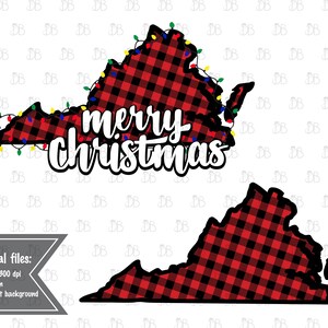 Virginia Buffalo Plaid Feliz Natal - Vermelho e Preto - Luzes Cintilantes de Natal - Jpeg PNG Design - Sublimação Instant Download - VA State