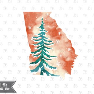 Georgia Zustand Winter Aquarell rustikale Design - Sonnenuntergang Weihnachtsbaum Dekor - Jpeg PNG Planer Aufkleber Grafik - Sublimation Download