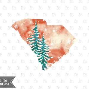 South Carolina Zustand - Winter Aquarell rustikale Design - Sonnenuntergang Weihnachtsbaum Kunst - Jpeg PNG Planer Aufkleber Grafik - Sublimation Download