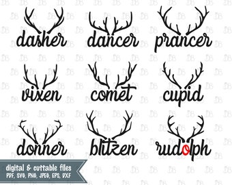 Santa’s Reindeer Names svg - INSTANT DIGITAL DOWNLOAD - Fichier de coupe décalque de Noel - Merry Christmas Reindeer Names - Art des Fêtes