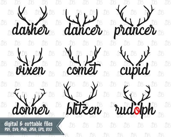 Santas Reindeer Names Svg Instant Digital Download Christmas Decal Cut File Merry Christmas Reindeer Names Holiday Art