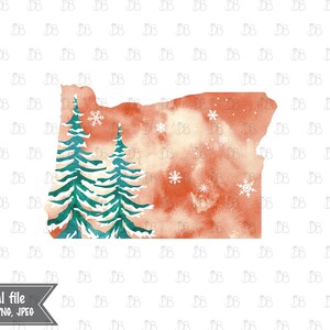 Oregon State - Winter Aquarell rustikale Design - Sonnenuntergang Weihnachtsbaum Dekor - Jpeg PNG Planer Aufkleber Grafik - Sublimation Download