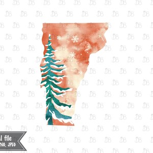Vermont Zustand - Winter Aquarell rustikale Design - Sonnenuntergang Weihnachtsbaum Dekor - Jpeg PNG Planer Aufkleber Grafik - Sublimation Download