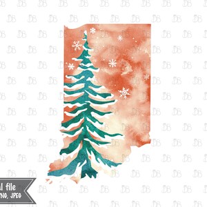 Indiana State - Winter Aquarell rustikale Design - Sonnenuntergang Weihnachtsbaum Dekor - Jpeg PNG Planer Aufkleber Grafik - Sublimation Download