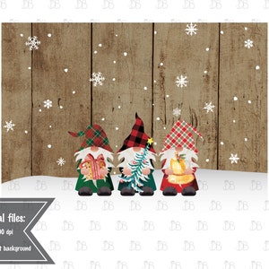3 Weihnachten Gnome 8,5 "x 11" Panel-Design - Jpeg PNG - Sublimation Vorlagen - Instant Download - Snowy Elfen Aquarell rustikale Grafiken