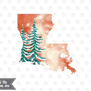 Louisiana State - Winter Aquarell rustikale Design - Sonnenuntergang Weihnachtsbaum Dekor - Jpeg PNG Planer Aufkleber Grafik - Sublimation Download