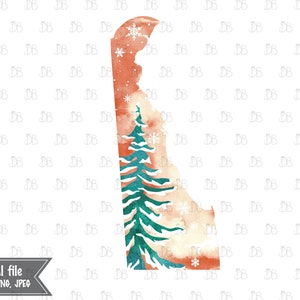 Delaware Zustand Winter Aquarell rustikale Design - Sonnenuntergang Weihnachtsbaum Dekor - Jpeg PNG Planer Aufkleber Grafik - Sublimation Download