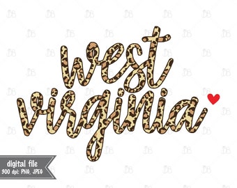 West Virginia Leopard Sublimation Grafik - INSTANT DIGITAL DOWNLOAD - Gepard Clipart Druck und geschnitten Design - 50 Staaten verfügbar - Png jpg