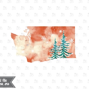 Washington State - Winter Aquarell rustikale Design - Sonnenuntergang Weihnachtsbaum Dekor - Jpeg PNG Planer Aufkleber Grafik - Sublimation Download