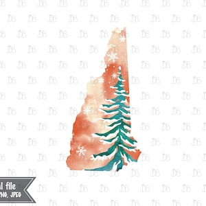 New Hampshire State - Winter Aquarell rustikale Design - Sonnenuntergang Weihnachtsbaum Dekor - Jpg PNG Planer Aufkleber Grafik - Sublimation Download