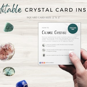 Bearbeitbare Kristallreinigungs-Informationskarte | Sofortiger Download Crystal Card Insert | Anpassbare Kristallverpackungskarte