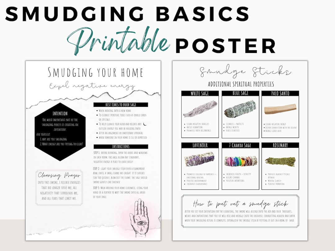 Basics of Smudging Your Home Printable Poster Smudging Instructions Instant Download Energy