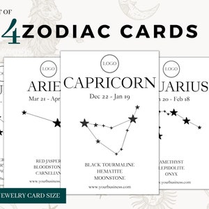 Zodiac Jewelry and Crystal Cards, Zodiac Signs Print, Star Sign Print, Crystal Information Cards, Zodiac Crystal Inserts