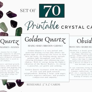 Ensemble de 70 crystal meaning card deck, Crystal Info Cards, Gemstone Fact Cards, Crystal Card Prints
