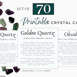 Ensemble de 70 crystal meaning card deck, Crystal Info Cards, Gemstone Fact Cards, Crystal Card Prints image 1