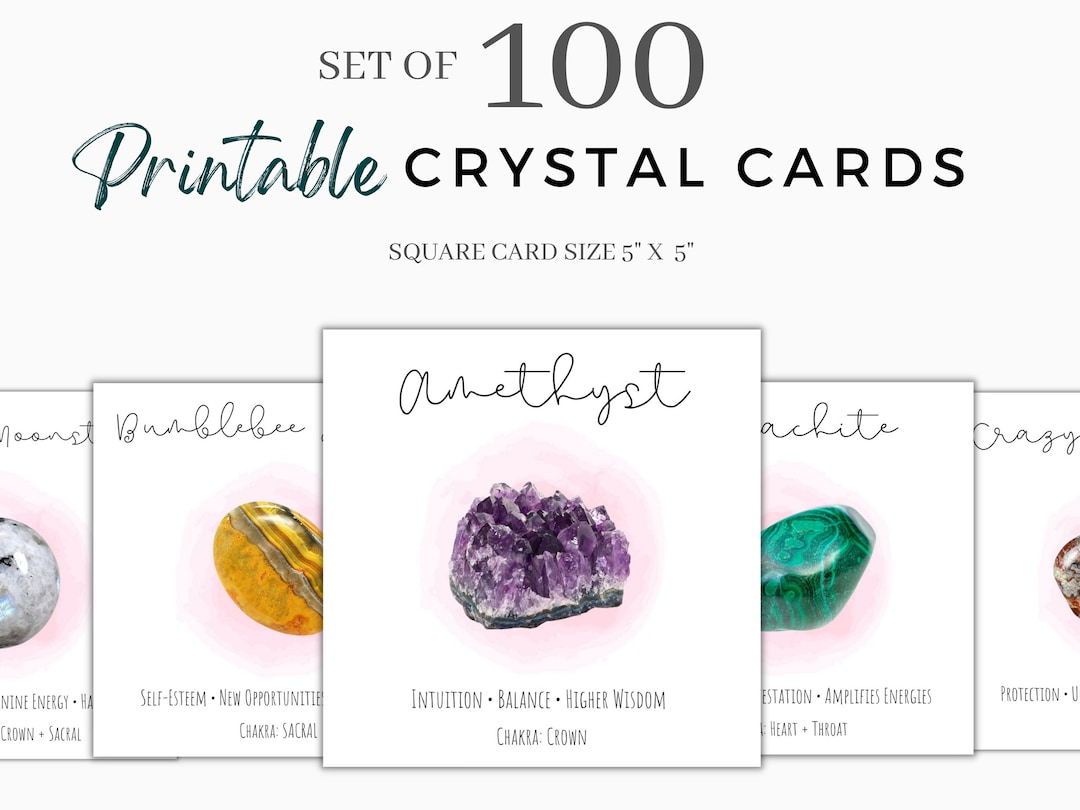 Set of 100 Crystal Meaning Card Bundle 100 Printable Cards Printable
