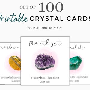 Juego de 100 tarjetas de significado de cristal, Tarjetas de información de cristal personalizadas, Tarjetas de guía de cristal, Baraja de conocimiento de cristal