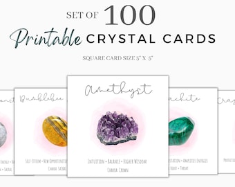 Set of 100 Crystal Meaning Card Bundle | 100 Printable Cards | Printable Gemstone Cards | Crystal Card Printables | Crystal Card Deck