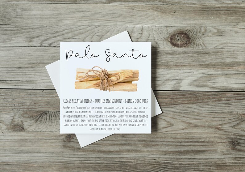 Palo Santo Meaning Card Printable Label for Smudge Kits Etsy