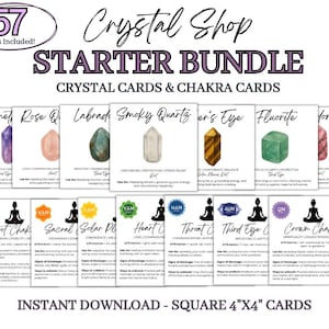 Crystal Shop Starter Bundle | 57 Printable Crystal Meaning Cards, Healing Stone Info Cards, Metaphysical Shop Supplies, Crystal Business
